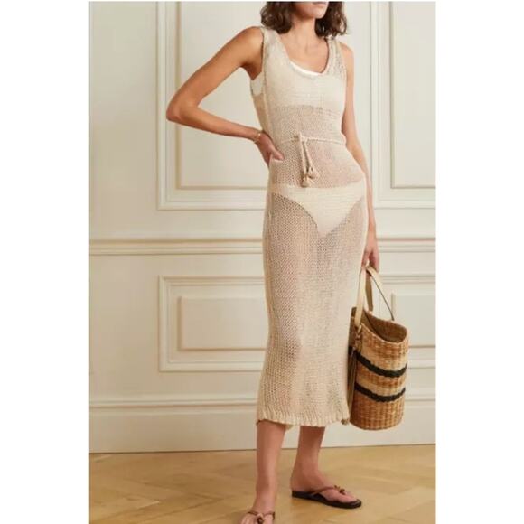 NWT Zimmermann Tropicana Cotton Crocheted Knit Midi Dress Beige Sz 8 Medium - Picture 1 of 16
